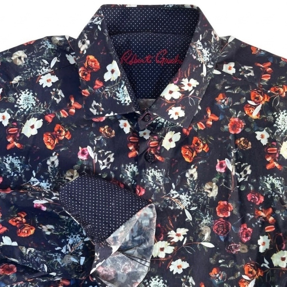 Robert Graham Paisley Floral Men Medium Classic Fit Contrast Cuff Cotton Stretch